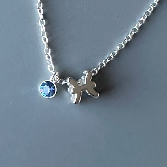 Sterling Silver Aquamarine Pisces Necklace - Picture 5 of 9